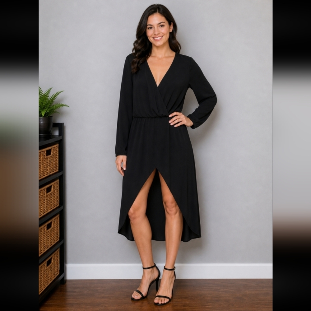 LEITH Shirt Dress Sheer Hi Low M
